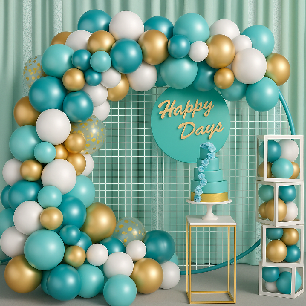 80-Piece Teal & Gold Balloon Garland Kit – Perfect for Baby Showers, Birthdays & Event Backdrops