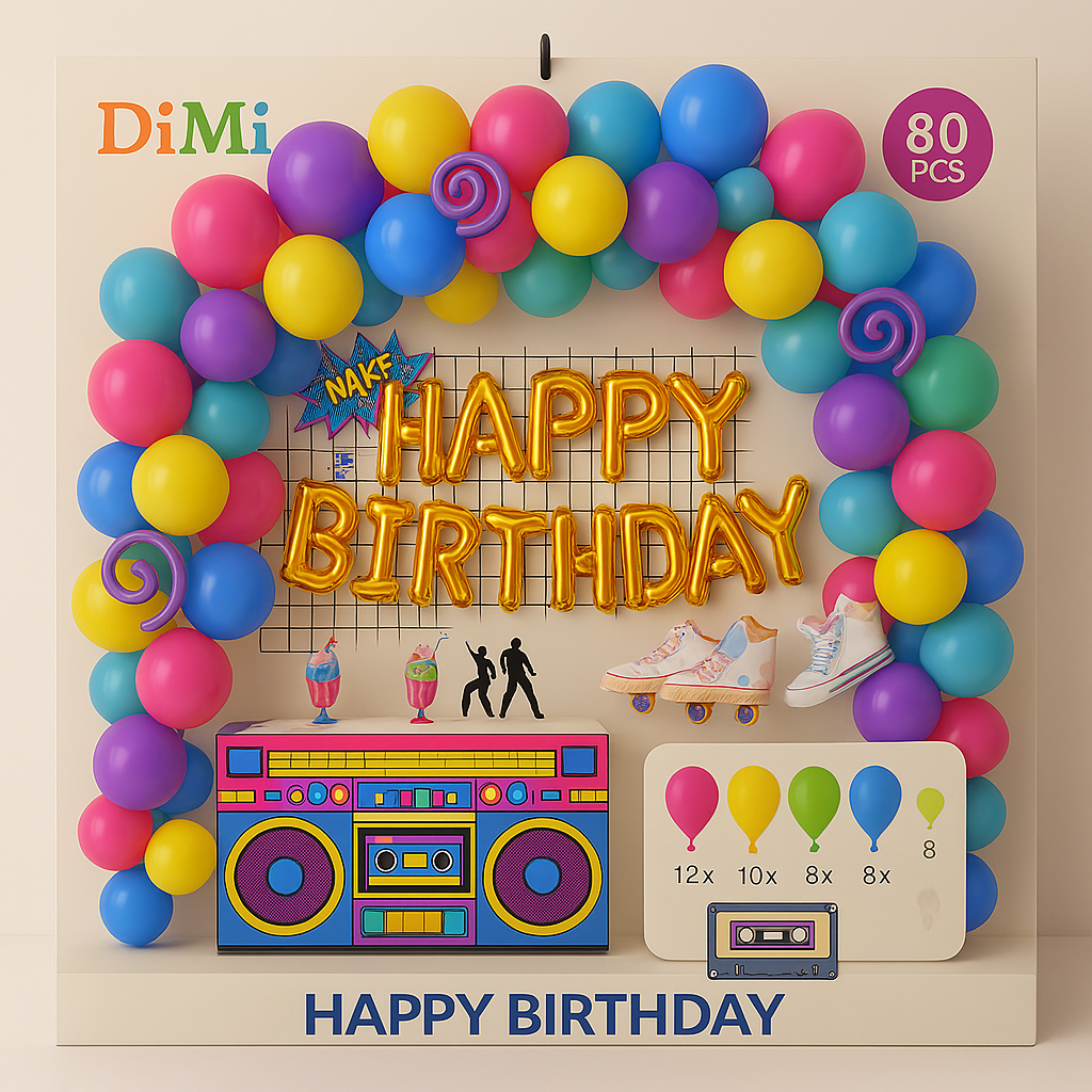 Retro Disco Birthday Balloon Decoration Kit – 80 Pcs