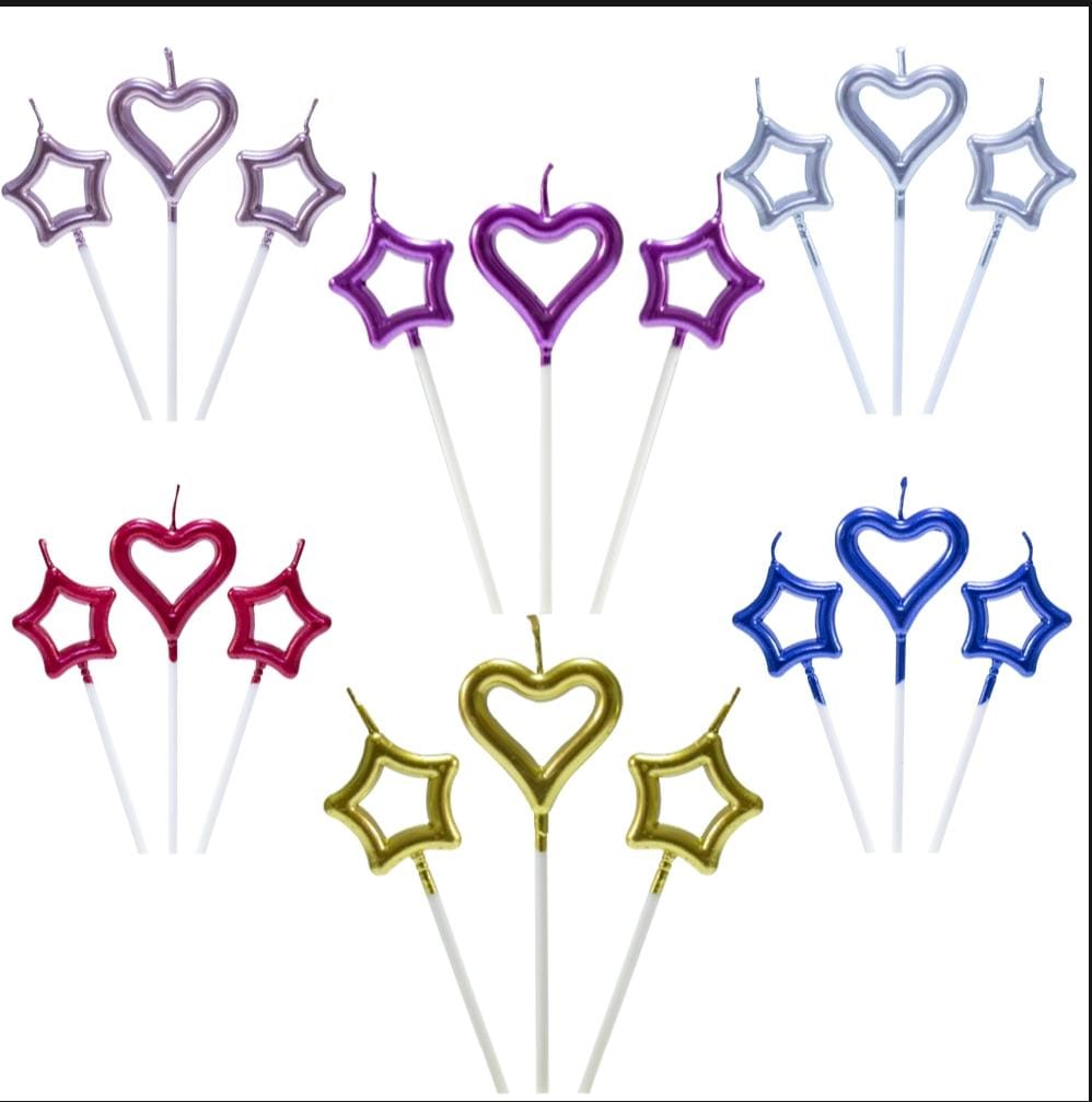 Pack of 3 Star Heart shaped candles