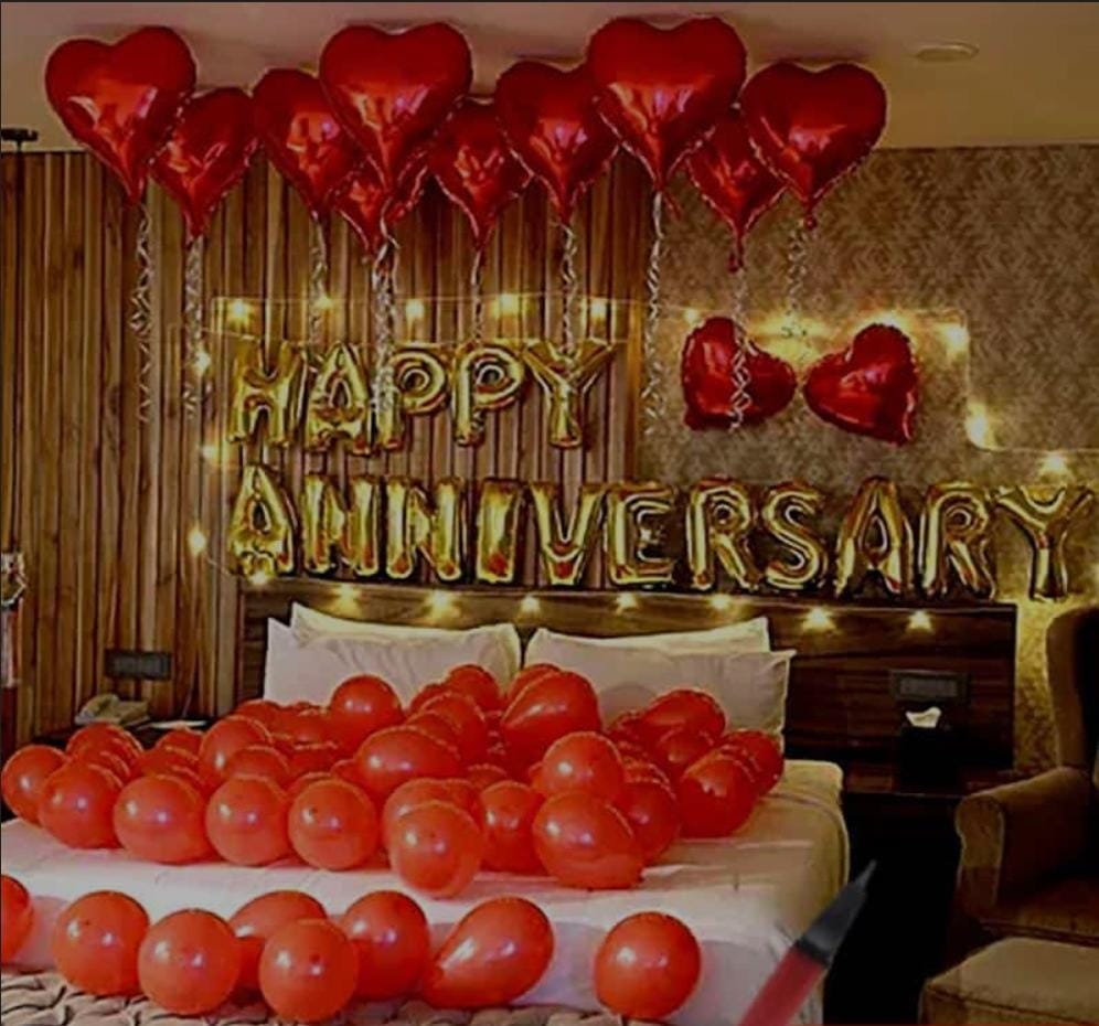 Anniversary Balloon Pack - Foil balloons & Heart Balloons (Red Golden)