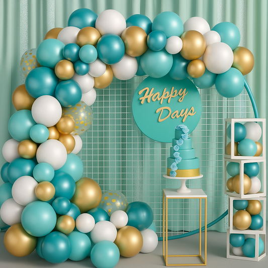 80-Piece Teal & Gold Balloon Garland Kit – Perfect for Baby Showers, Birthdays & Event Backdrops