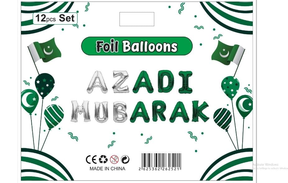 Azadi Mubarak Foil Balloons – Green & Silver | 14 August Party Decor