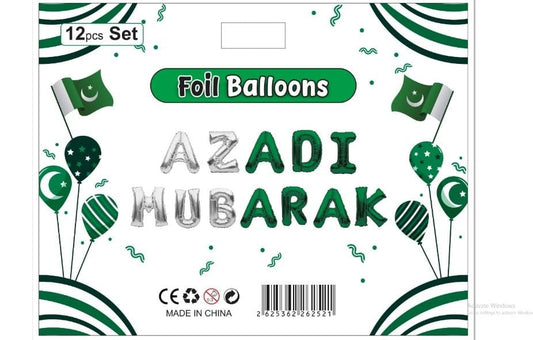 Azadi Mubarak Foil Balloons – Green & Silver | 14 August Party Decor