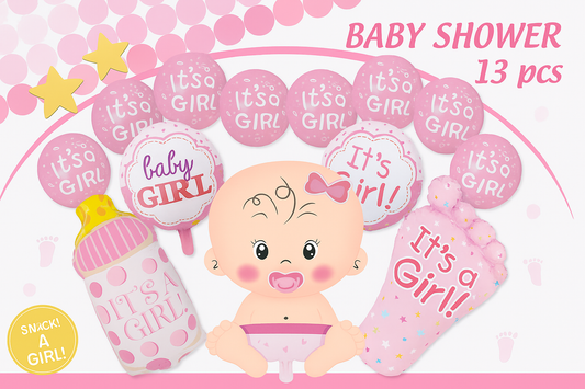 "Baby Girl Balloon Set – 13 Pcs Pink It's a Girl Baby Shower Decorations"