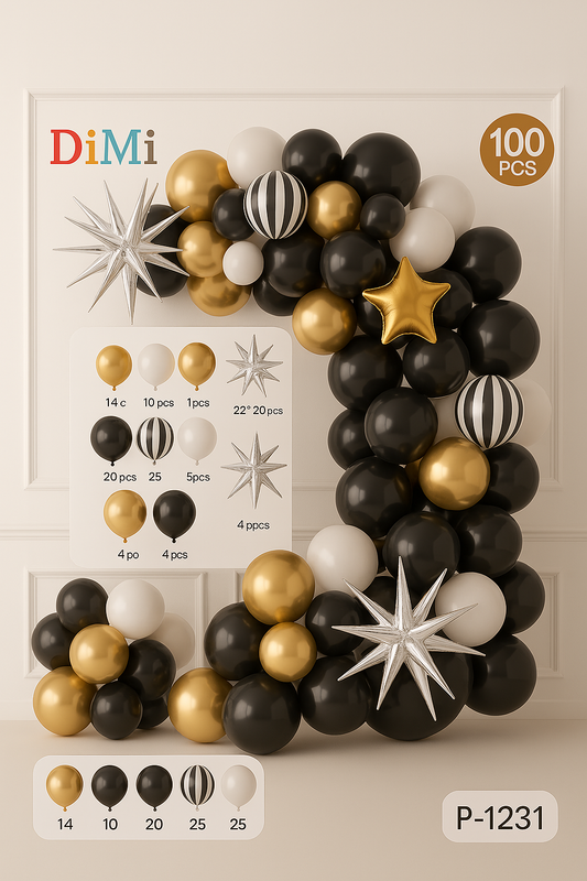 Black & Gold Balloon Garland Kit – 100 Pcs Luxury Party Decoration Set