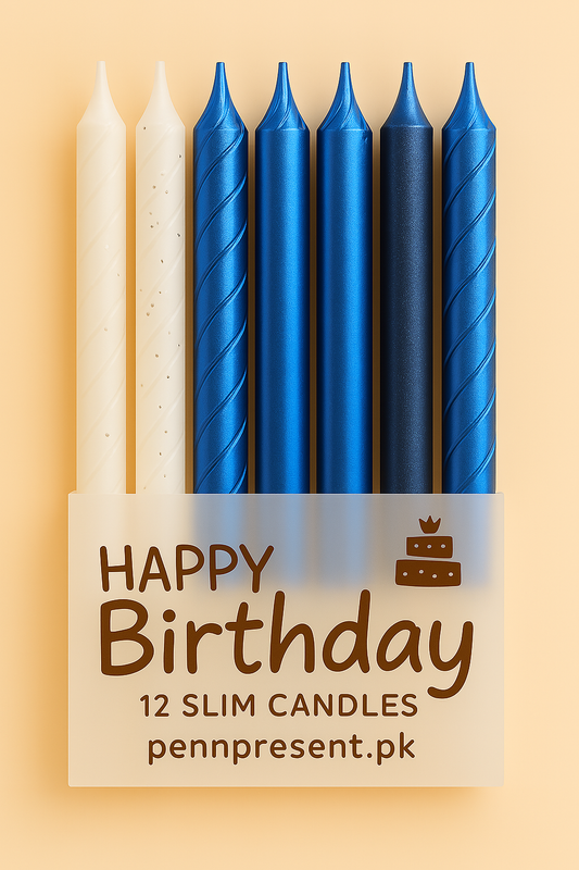Blue & Black White Birthday Candles – 12 Slim Cake Candles Set