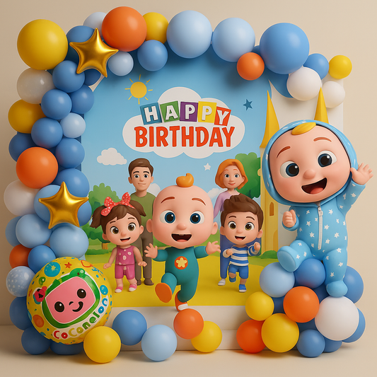 Cocomelon Birthday Decoration Kit – 3D Balloon Backdrop Set