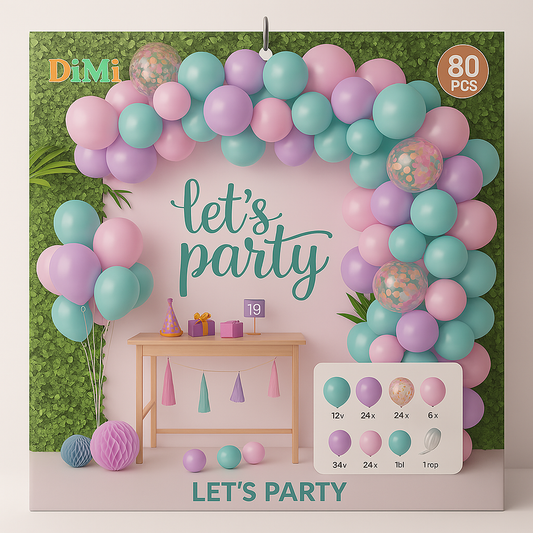 Colorful "Let's Party" Balloon Garland Kit – 80 Pcs