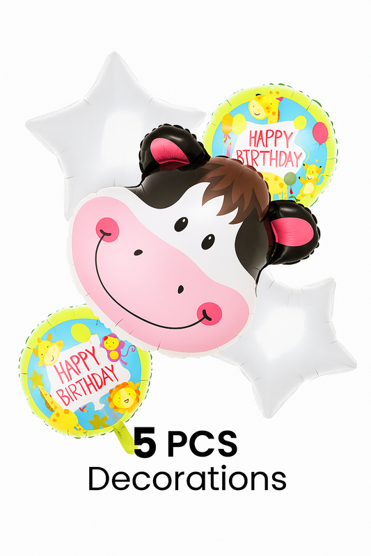 Cute Cow-Themed Foil Balloon Set – 5PCS Birthday Party Decoration Kit