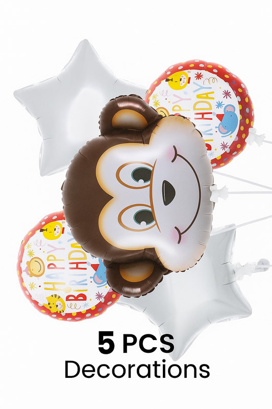 Cute Monkey Birthday Balloon Set – 5 PCS Foil Balloon Decoration