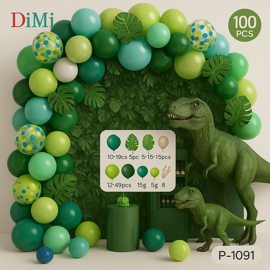 Dinosaur Jungle Balloon Garland Kit – 100 Pcs Dino Birthday Decor