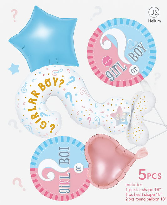 Gender Reveal Balloon Set – Girl or Boy Baby Shower Party Décor (5 Pcs).
