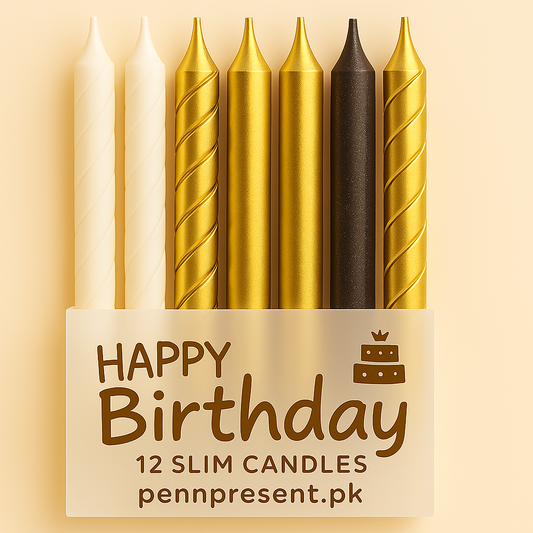 Gold, Black & White Slim Birthday Candles – 12-Pack