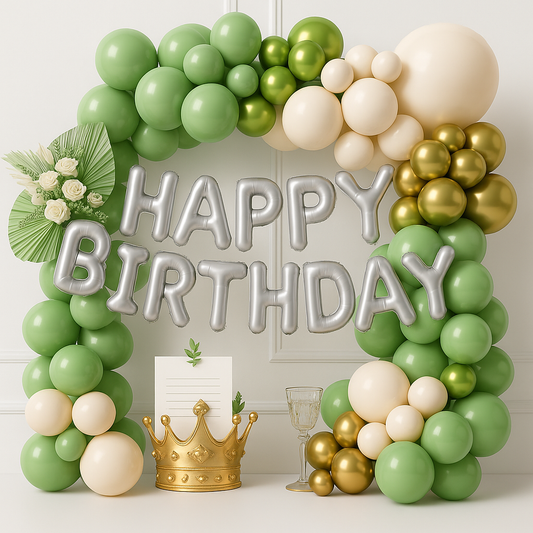 Green & Gold Happy Birthday Balloon Arch Kit – Elegant Party Decoration Set