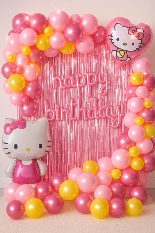 Hello Kitty Birthday Decoration Set – Pink Balloon &amp; Backdrop Comb