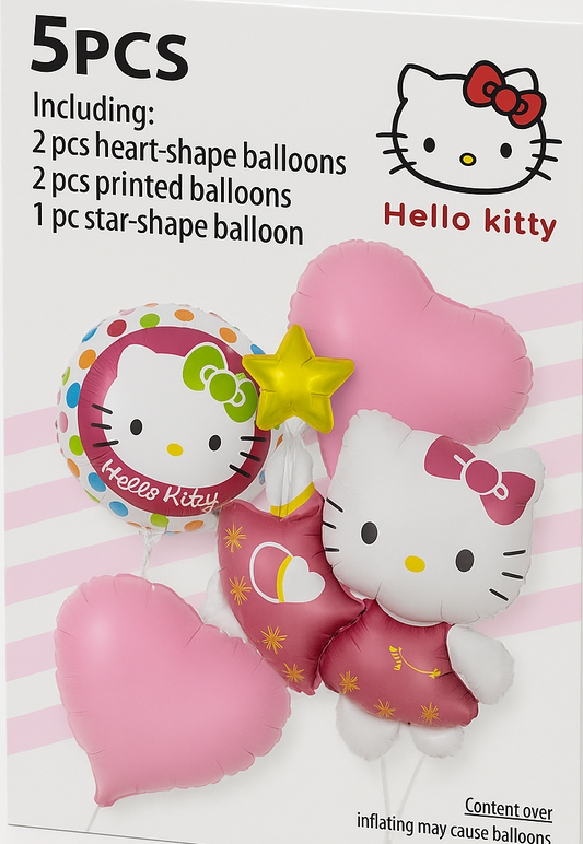 Hello Kitty Foil Balloons – Pack of 5 | Birthday & Party Decoration