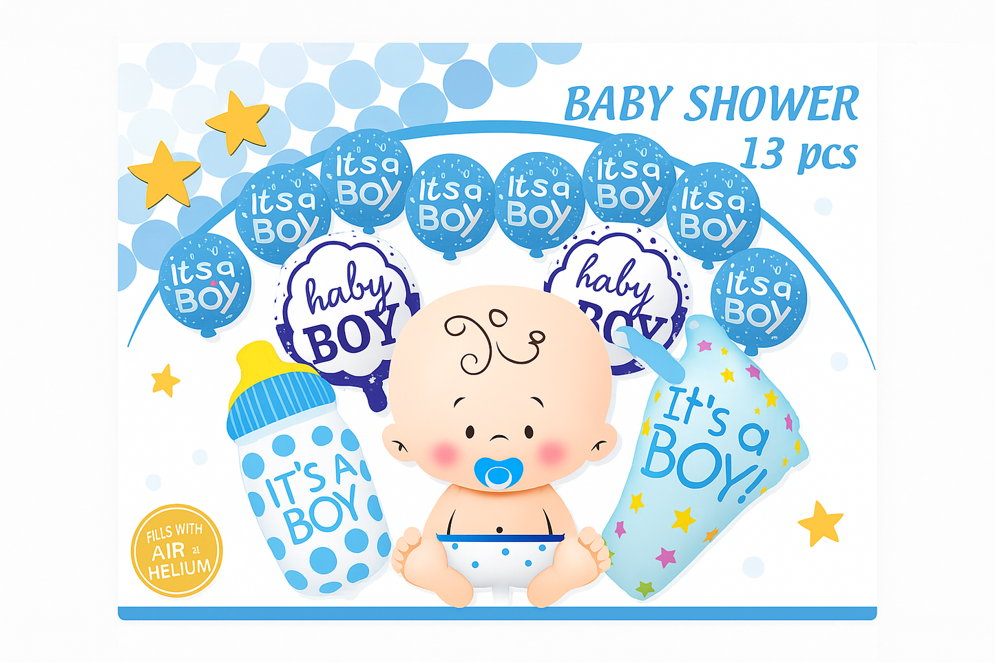 It's a Boy Baby Shower Balloons Set – 13pcs Foil Decorations for Gender Reveal & Party Décor