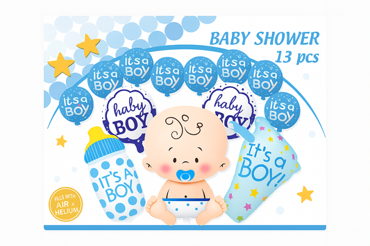 It's a Boy Baby Shower Balloons Set – 13pcs Foil Decorations for Gender Reveal & Party Décor