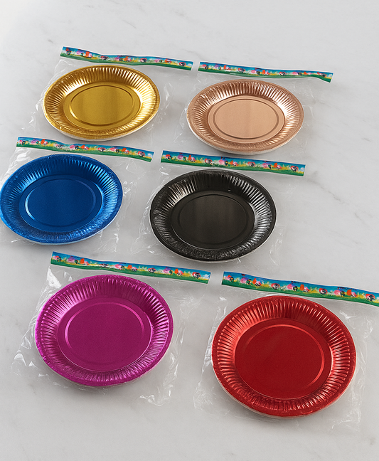 "Metallic Party Plates – 6 Vibrant Colors | 7-Inch Disposable Plates" ( Pack of 10 )