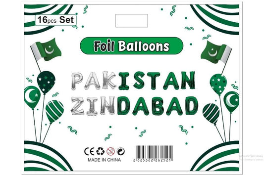 Pakistan Zindabad Foil Balloons – Green & Silver | 14 August Decor