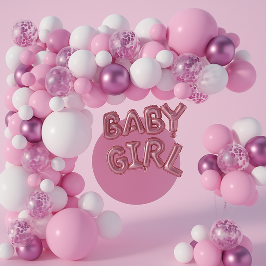 Pink Baby Girl Balloon Decoration Kit – 100 Pcs