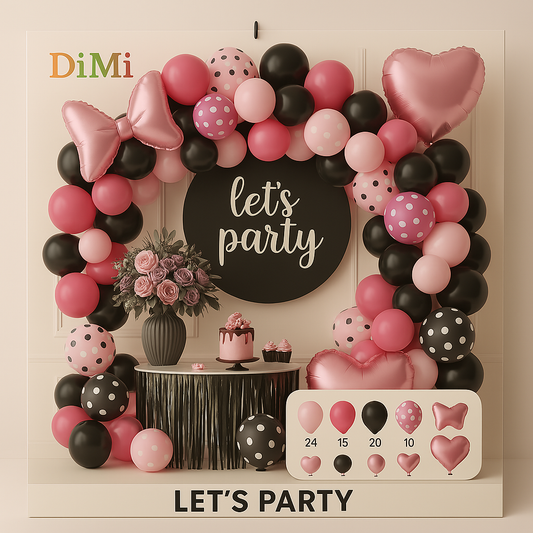 Pink & Black Balloon Garland Kit – 80 Pcs Party Decoration Set