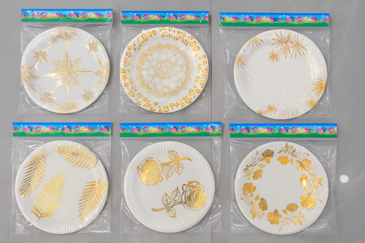 Premium Gold Foil Disposable Paper Plates – Elegant Party Design (Pack of 10)