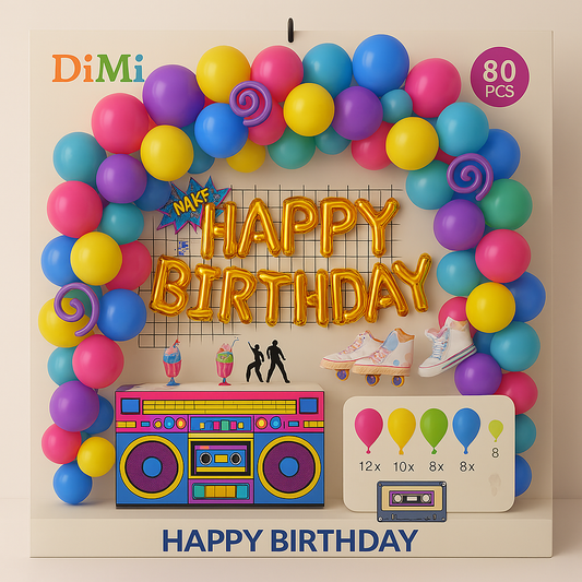 Retro Disco Birthday Balloon Decoration Kit – 80 Pcs