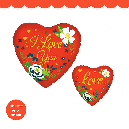 " Red Romantic 'I Love You' Heart Balloons – Helium & Air Compatible | 2pcs Love Foil Balloon Set"