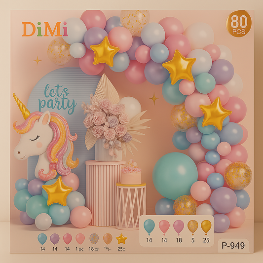 Unicorn Balloon Garland Kit – 80 Pcs Pastel Birthday Decoration Set