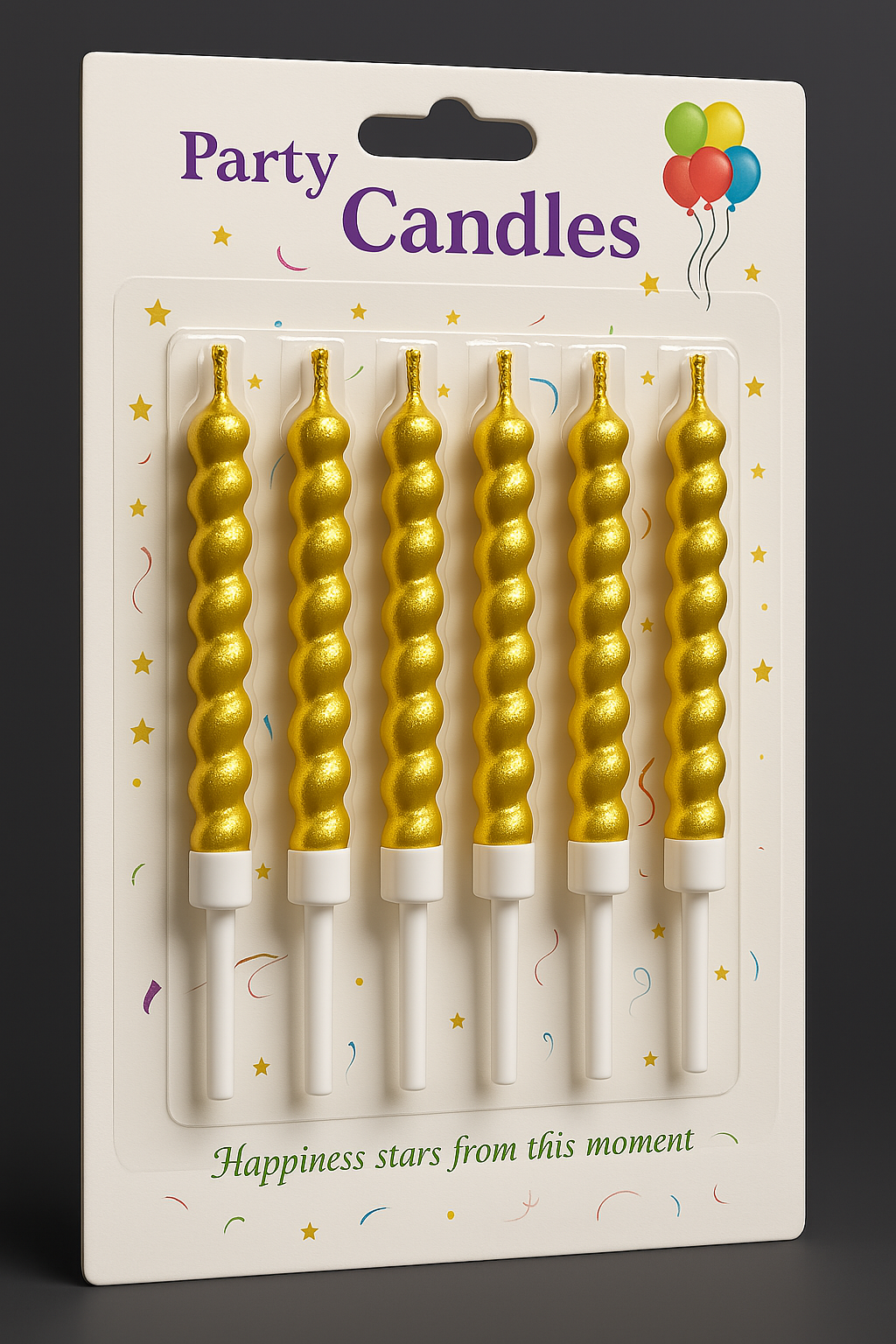 Twist Wave Party Candles – Set of 6 | Golden, Red, Pink, Blue, Rose Gold & Silver