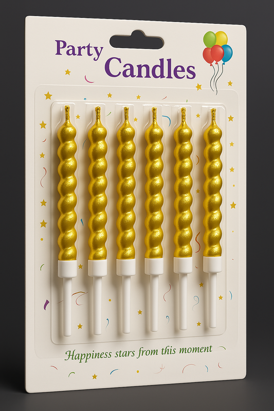 Twist Wave Party Candles – Set of 6 | Golden, Red, Pink, Blue, Rose Gold & Silver