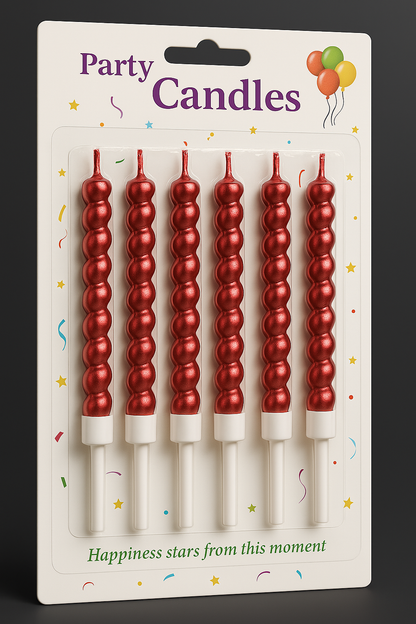 Twist Wave Party Candles – Set of 6 | Golden, Red, Pink, Blue, Rose Gold & Silver