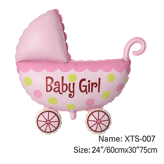 Baby Girl Stroller Foil Balloon – 24" | Pink Polka Dot Design