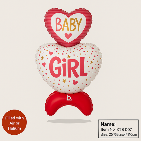 Baby Girl” Heart Balloon Stand – Air & Helium Fillable Pink Celebration Prop