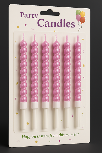 Twist Wave Party Candles – Set of 6 | Golden, Red, Pink, Blue, Rose Gold & Silver
