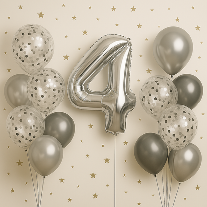 Number Balloon Photo Backdrop – Silver, Gold & Rose Gold (1–9)