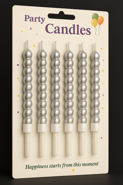 Twist Wave Party Candles – Set of 6 | Golden, Red, Pink, Blue, Rose Gold & Silver