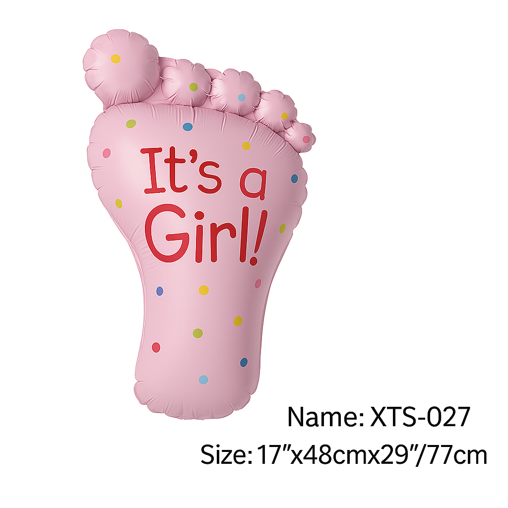 “It’s a Girl!” Baby Foot Foil Balloon – 17" x 29" | Pink Polka Design