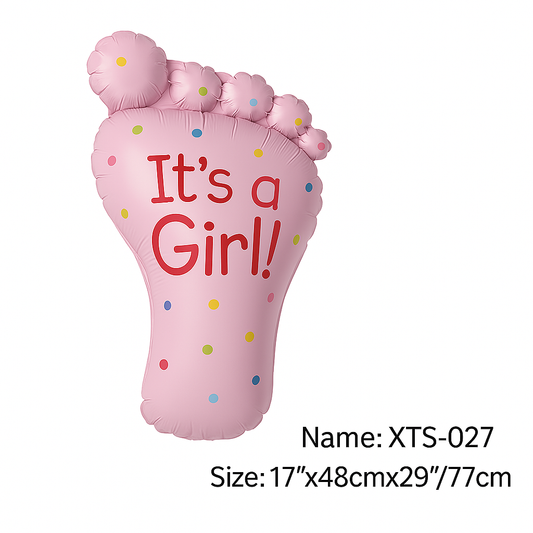 “It’s a Girl!” Baby Foot Foil Balloon – 17" x 29" | Pink Polka Design