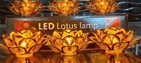 Led Crystal Lotus Lamp Flower Golden