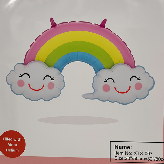 Rainbow & Clouds Foil Balloon – 32-Inch Smiling Arch Design (Air or Helium)