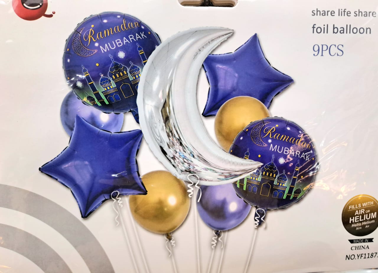Ramadan Mubarak 9 pcs Foil Balloons