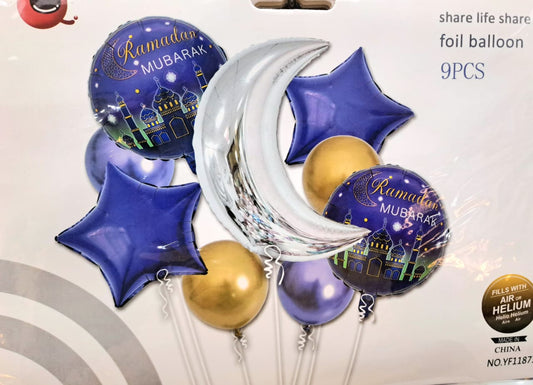 Ramadan Mubarak 9 pcs Foil Balloons