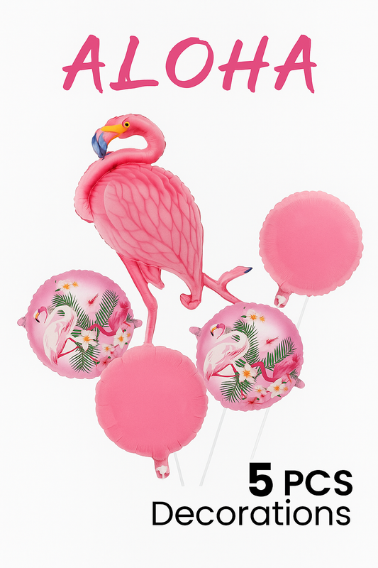 Tropical Flamingo Party Balloon Set – 5pcs Aloha-Themed Foil Balloons