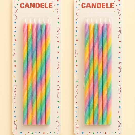 Rainbow Birthday Candles – Set of 10 | Long Colorful Cake Candles