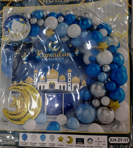 Ramadan Mubarak Theme Blue / White silver
