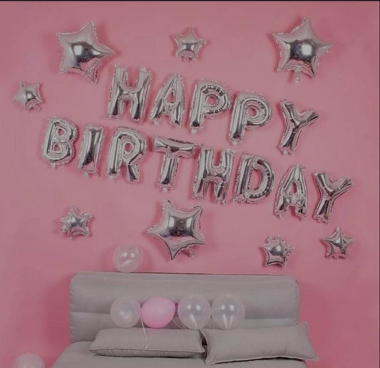 Happy Birthday silver Theme star balloons