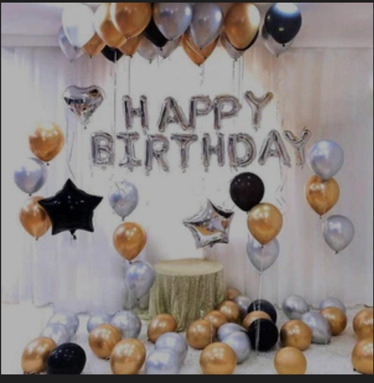 (Happy Birthday balloons) Theme Pack of golden silver black